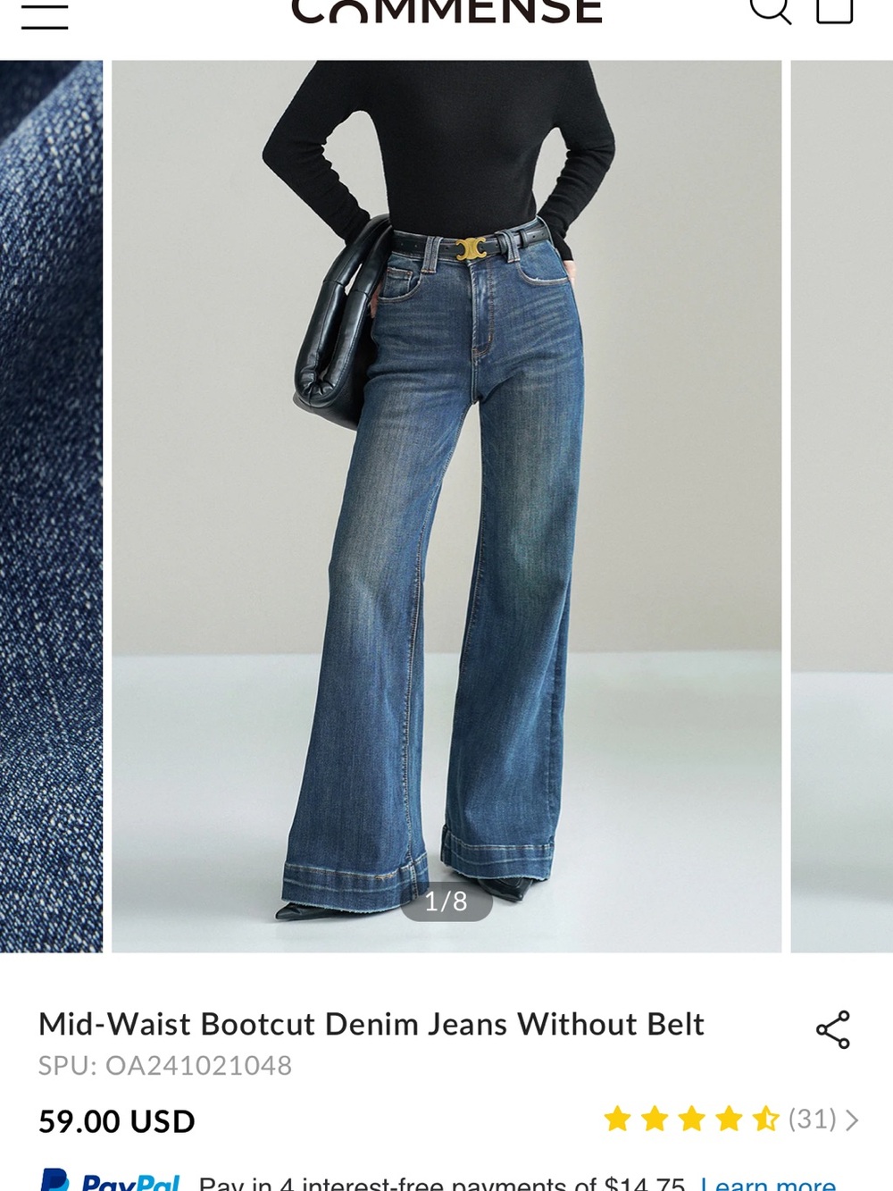 NWT Commense Wide-Leg Mid-Waist Jeans in Blue